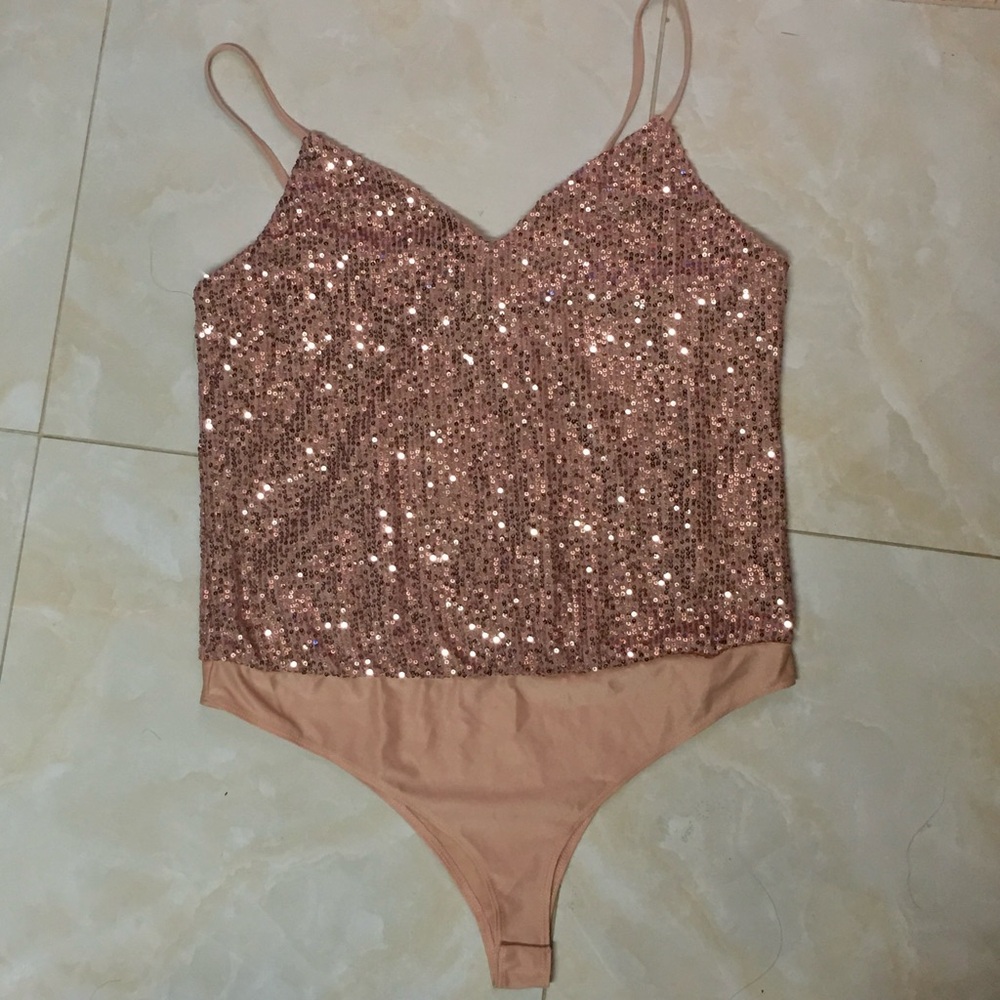 Sincerely Jules Gold Bandeau Sequence Rose-gold Bodysuit